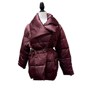 NEW Avec Les Filles Burguny ThermalPuff Puffer‎ Coat Belted Wrap Size Small